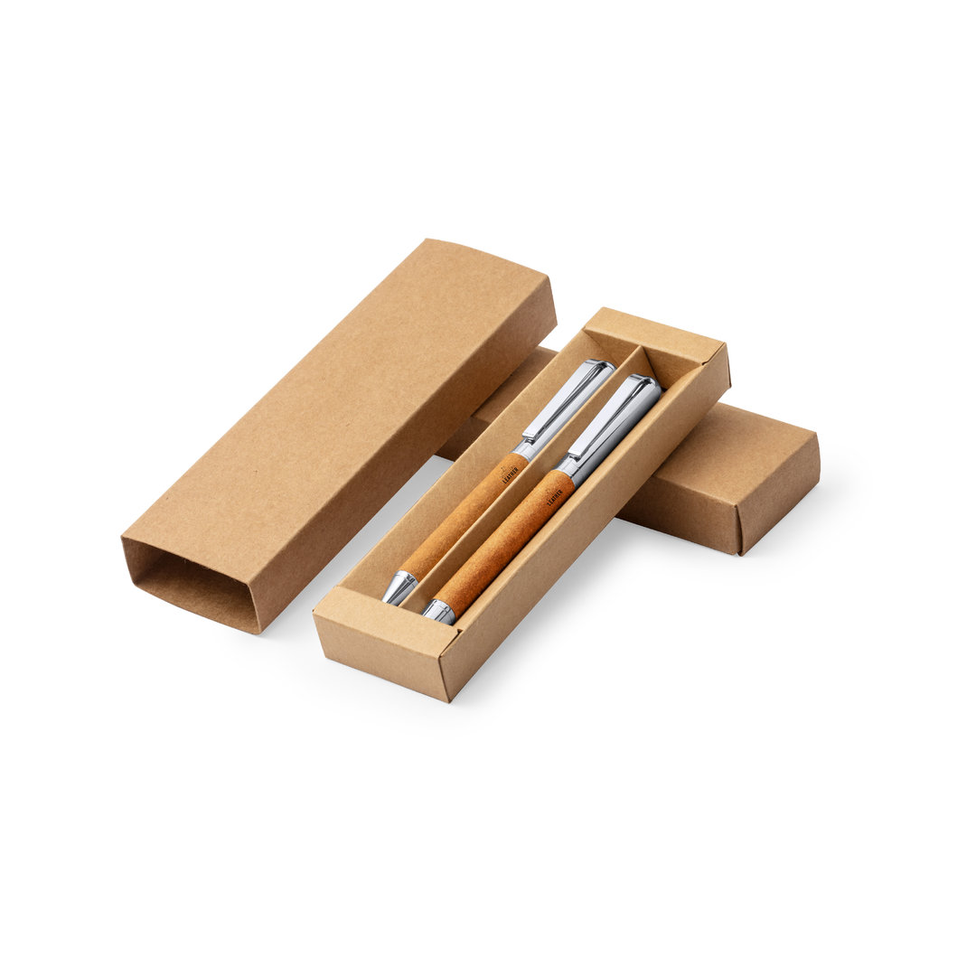 Set Boligrafo y Roller de cuero reciclado