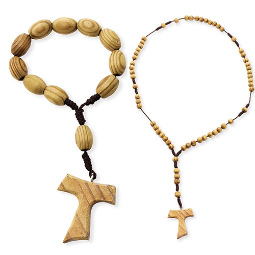 Rosario o Denario de madera con Cruz de TAU