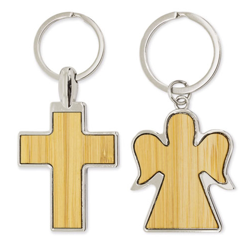 Llavero de bambú forma de Cruz y Ángel