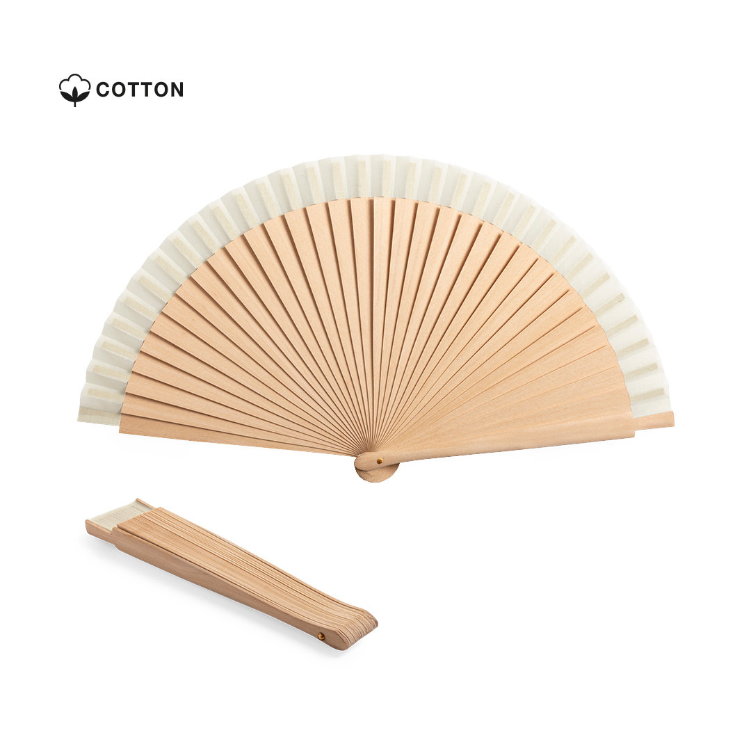 Abanico de madera y tela de algodón