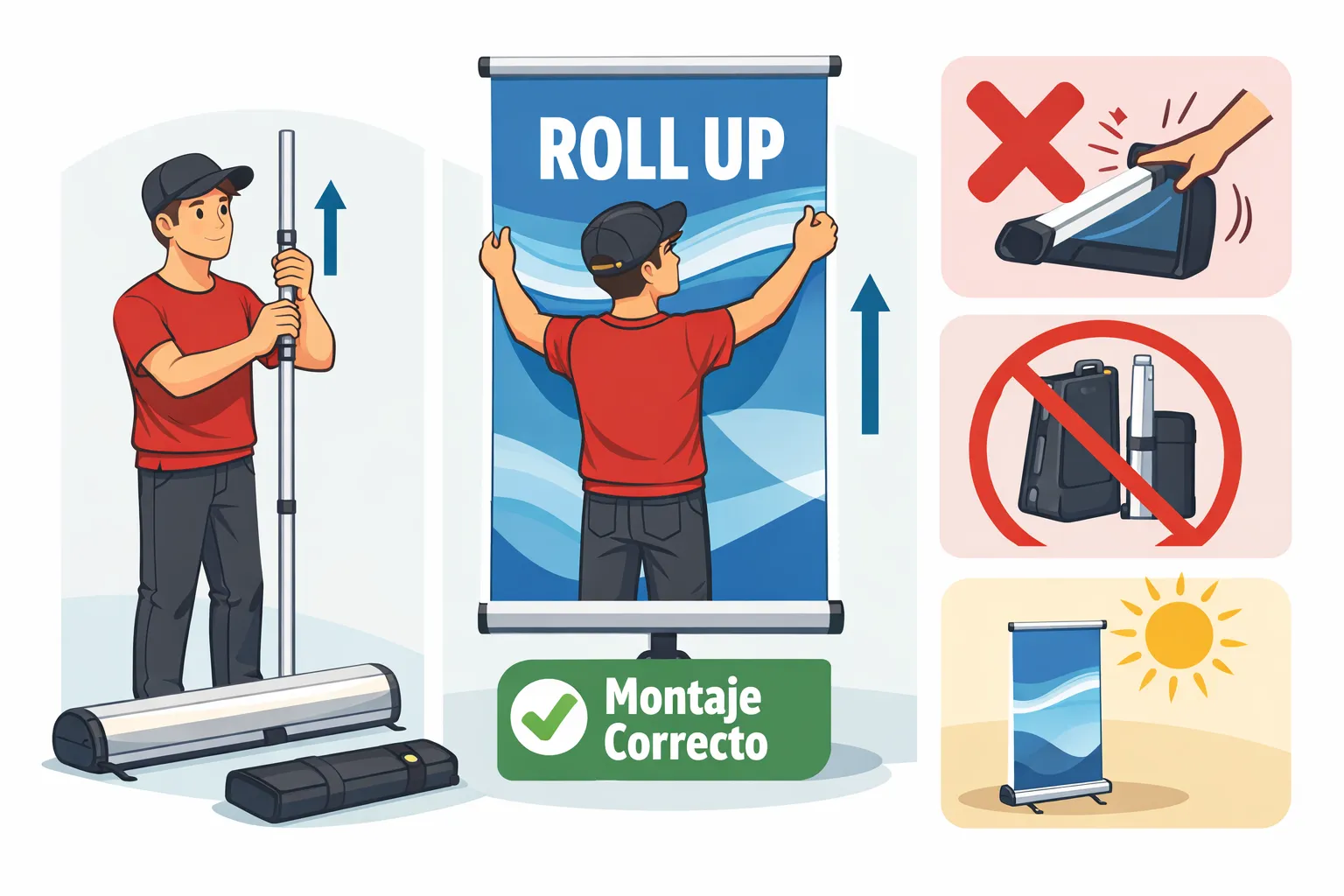 Montador armando un rollup