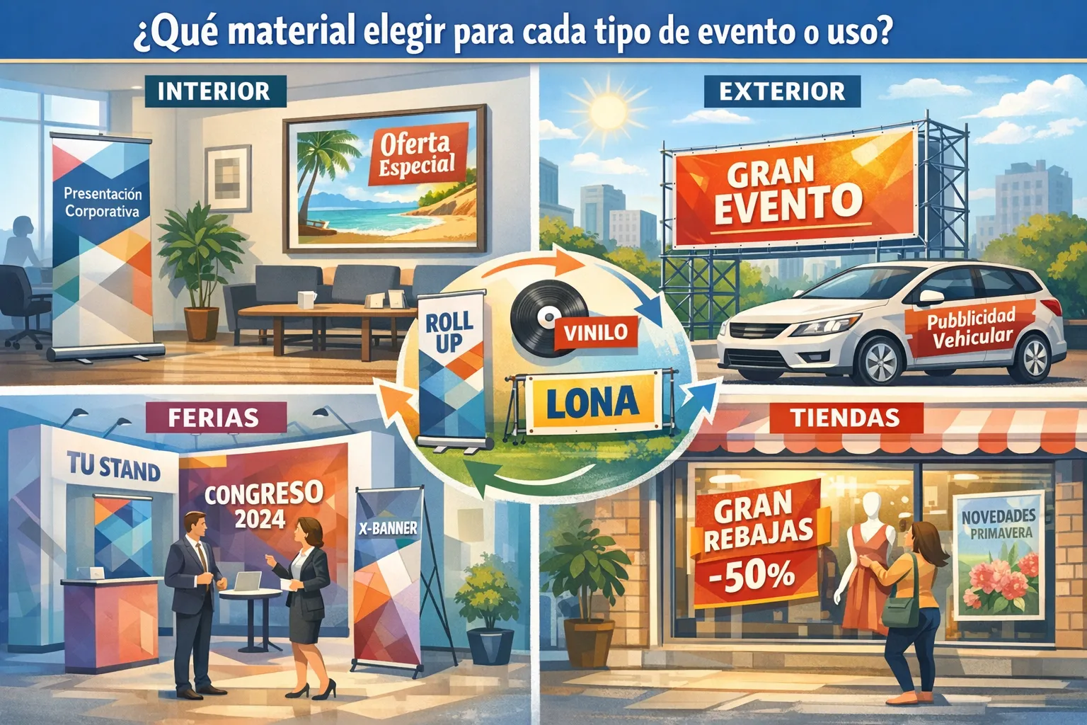 Comparativa de materiales de impresión para interior, exterior, ferias y tiendas
